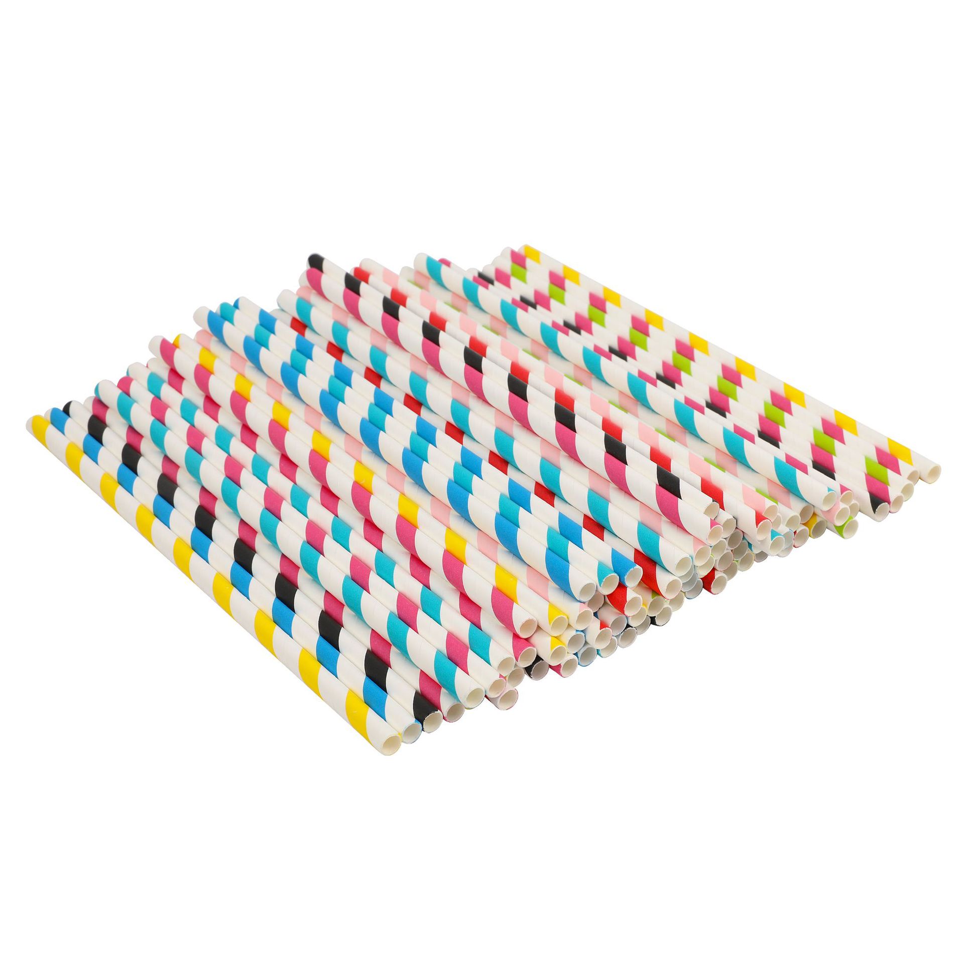 Assorted Colors Striped Paper Drinking Straws