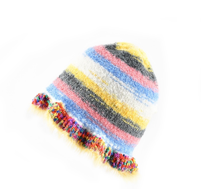 Rainbow Gradiente Knit Fur Bucket Hat for Women 